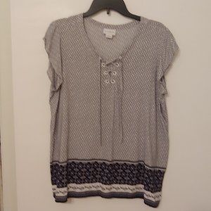 Liz Claiborn Casual Blouse Blue/White